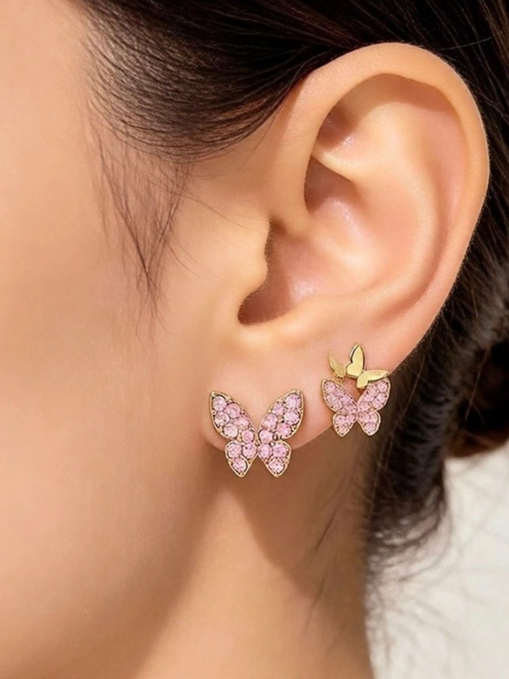 Idyllia Lilia Stud Earrings Set, Pink, Rose Gold-Tone Plated Pink